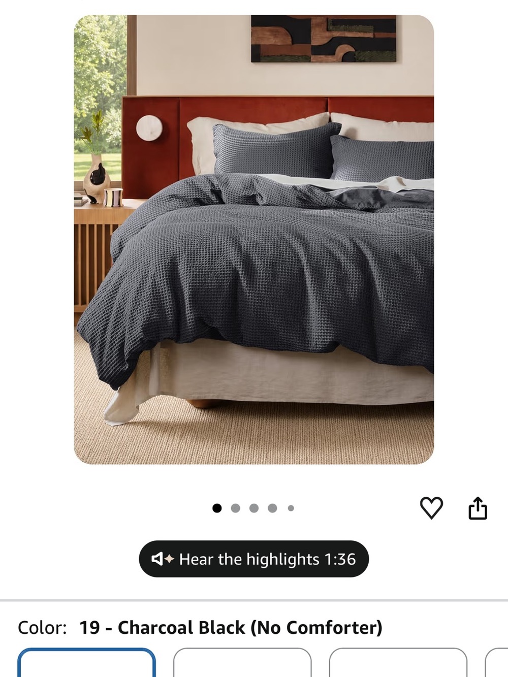 Queen Charcoal Waffle Duvet Cover Set